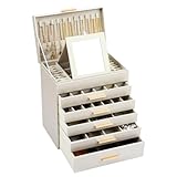 BOOVO Jewelry Box for Women, Gold 6 Layer Large Jewelry Organizer with Glass Lid for Necklace, Bracelet, Earrings, Rings Storage, Jewelry Organizers and Storage for Girls Gift (Champagne, 6 layer)