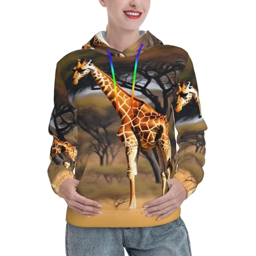 Sweat à capuche femme motif girafe africaine pull ajusté doux avec poche de rangement
