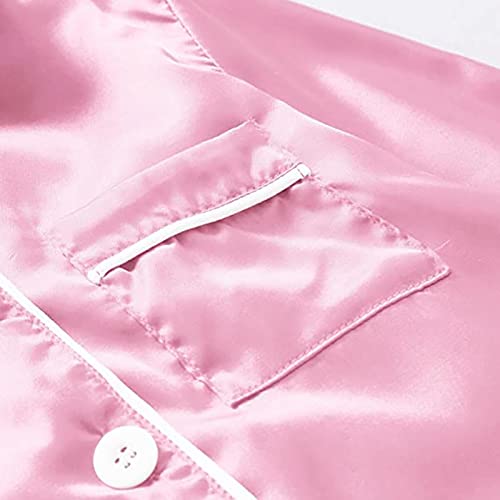 Generic Family Matching Silk Satin Pajamas 2023 Button Down Sleepwear Long Sleeve Silky Nightwear 2 Pcs Comfy Loungewear Set4