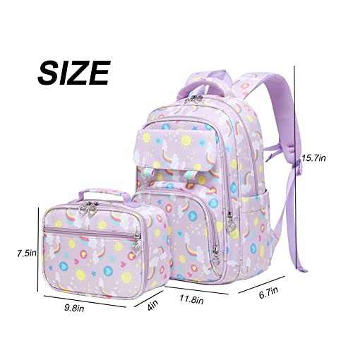 Zhierna School Backpack With Lunch Bag For Teen Girls,15.6’’ Laptop Backpacks, 2Pcs Set College Bookbags With Reflective Tape(Purple) #TOP1