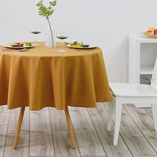 DALINA Textil - Mantel de Mesa Antimanchas Redonda de Poliéster, Mantel Liso Impermeable, Lavable (180CM Ø, Camello)