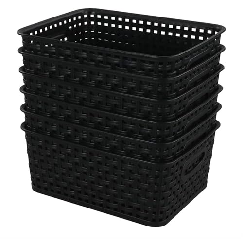 powerking Cestino di stoccaggio in plastica, cesti scaffale con maniglie, 6 pacchetti di contenitori Organizzatore per casa, cassetto per ufficio, armadi e armadi