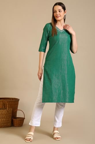 Image of Aurelia Women's Embellished Cotton Lurex Straight Kurta