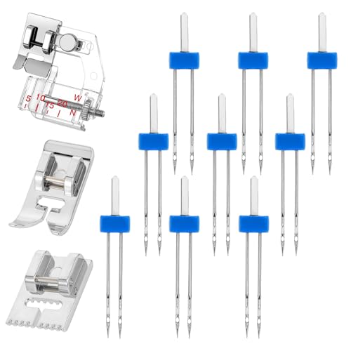 9 Pack Ballpoint Needles for Sewing Machine, Twin Needles with