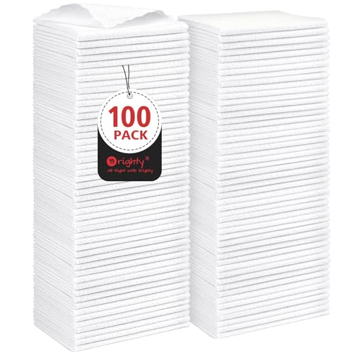 Orighty Cleaning Cloths, Shop Towels 100 Pack, Shop Rags Reusable, Microfiber Cleaning Rags Bulk for Cars, Multi-Purpose Lint Free Towels for Automotive, Mechanic, Kitchen, 11.5â€™â€™ x 11.5â€™â€™, White