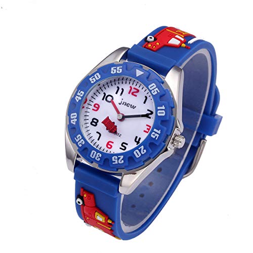 Boy's Girl's Watch,Kids 3D Cartoon Japanese Quartz Silicone Kids Watch, Age 3-10 Toys for 3-15 Year Old Boys Girls Birthday Present for Kids - Best Gifts (Blue Fire Engine)3