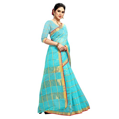 Image of StyleScope Women's Kota Doria Cotton Zari Checks Manipuri Saree With Unstitched Blouse Piece (Malanng)