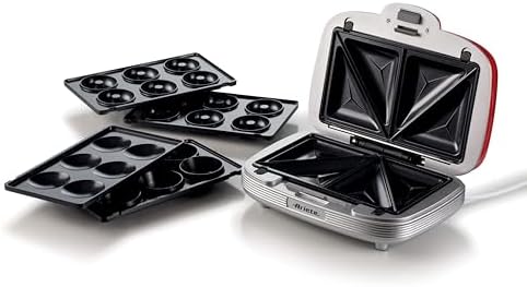 Ariete 1972 Piastra Multifunzione Sandwiches Cookies, 700W 3 Piastre Antiaderenti Intercambiabili, Party Time Rosso