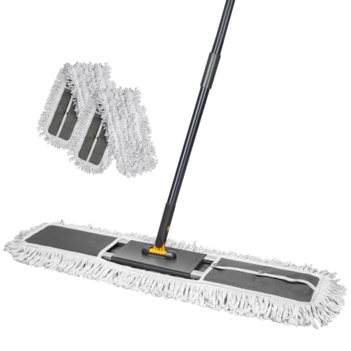 Image of 36 inch Large Flat Mop, Commercial Dust Mop with Long Handle | Aluminum Industrial Mop with 2 Washable Pads, Large Heavy Duty Industrial Push Mop for Hardwood, Laminate, Vinyl, Concrete