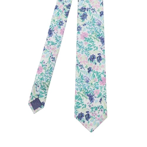 Image of Cotton Floral Ties for Men 2.76 inch Men's Skinny Tie Linen Flower Printed Neck Tie for Wedding Dating Party
