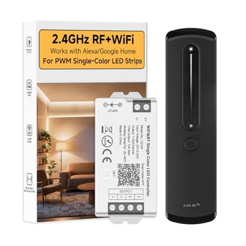 BTF-LIGHTING RF 2.4GHz Wireless Remote RC07RFB & C01W 2.4GHz Tuya WiFi Controller Kit Alexa Google Home APP Control Dimming for Single Color PWM 5050SMD FCOB (+V -V) 2PIN LED Strip DC12V DC24V