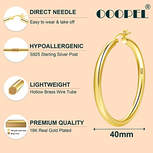 Thick Gold Chunky Hoop Earrings for Women - Hypoallergenic Silver Post - Available in 20/30/40/50/60mm
