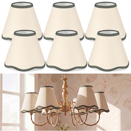 VIHOSE Set of 6 Petal Edge Fabric Lampshades, Moss Green Edge by VIHOSE - Used condition - US$17.93
