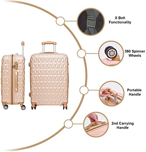 Large Lightweight ABS Hard Shell Travel Hold Check in Luggage Spinner Suitcase with 4 Wheels (Rose Gold)