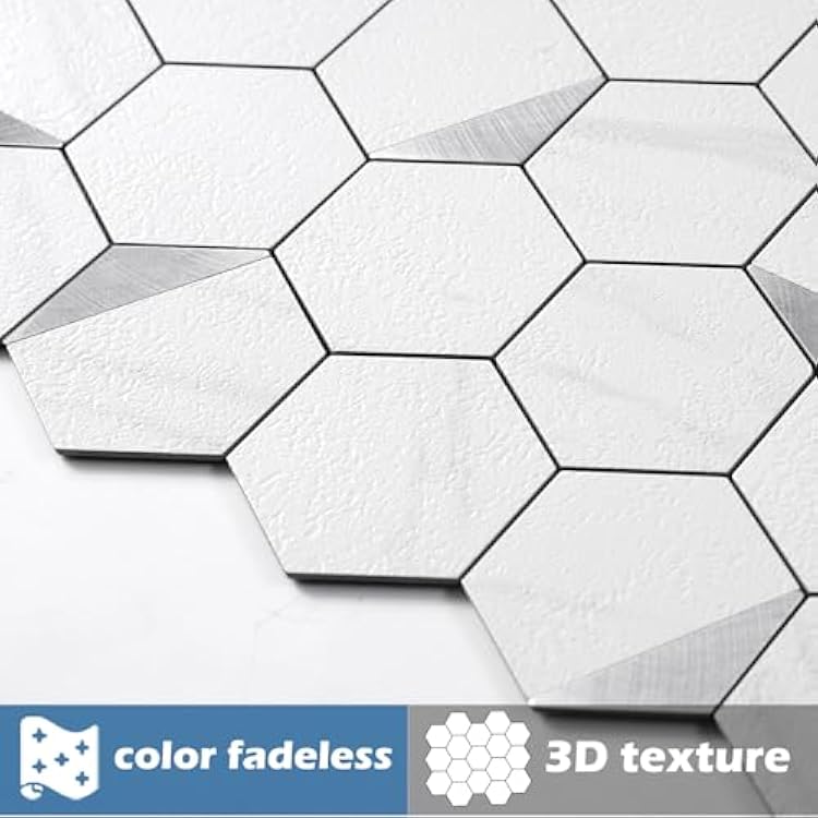 20-Sheet Hexagonal Peel and Stick Backsplash, Jazz White Kitchen Backsplash Wall Tiles, Stone Surface Waterproof Stick on Tile for Bathroom, RV, Fireplace