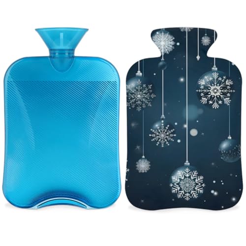 Hot Water Bottle with Soft Cover,2L Christmas Snowflakes Hot Water Bag for Hot and Cold Compress, Hand Feet Warmer, Fantastic Snowflakes Rubber Hot or Cold Water Bottle Halloween Christmas Decorations