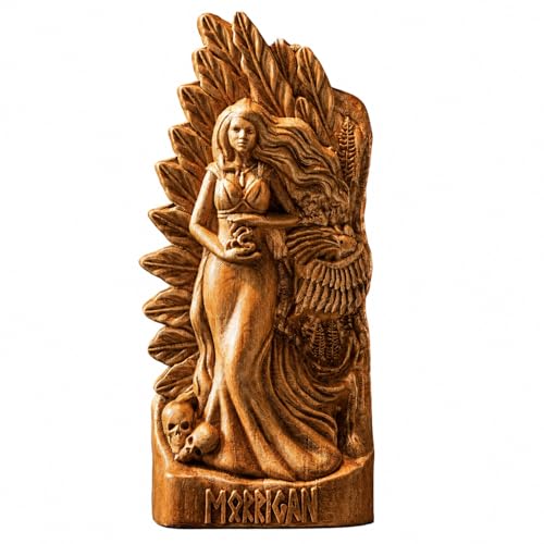 Estatua Morrigan tallada en madera para altar y escritorio
