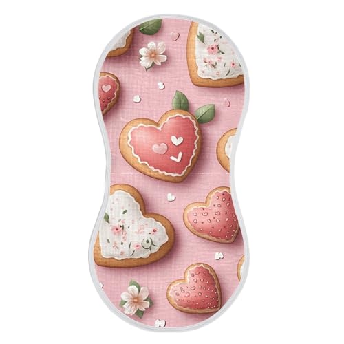 1 Pack Heart Shaped Cookies Muslin Burp Cloths Cotton Absorbent Baby Burping Rags for Boys Girls Soft Newborn Burp Bibs, 22 x 11 Inch