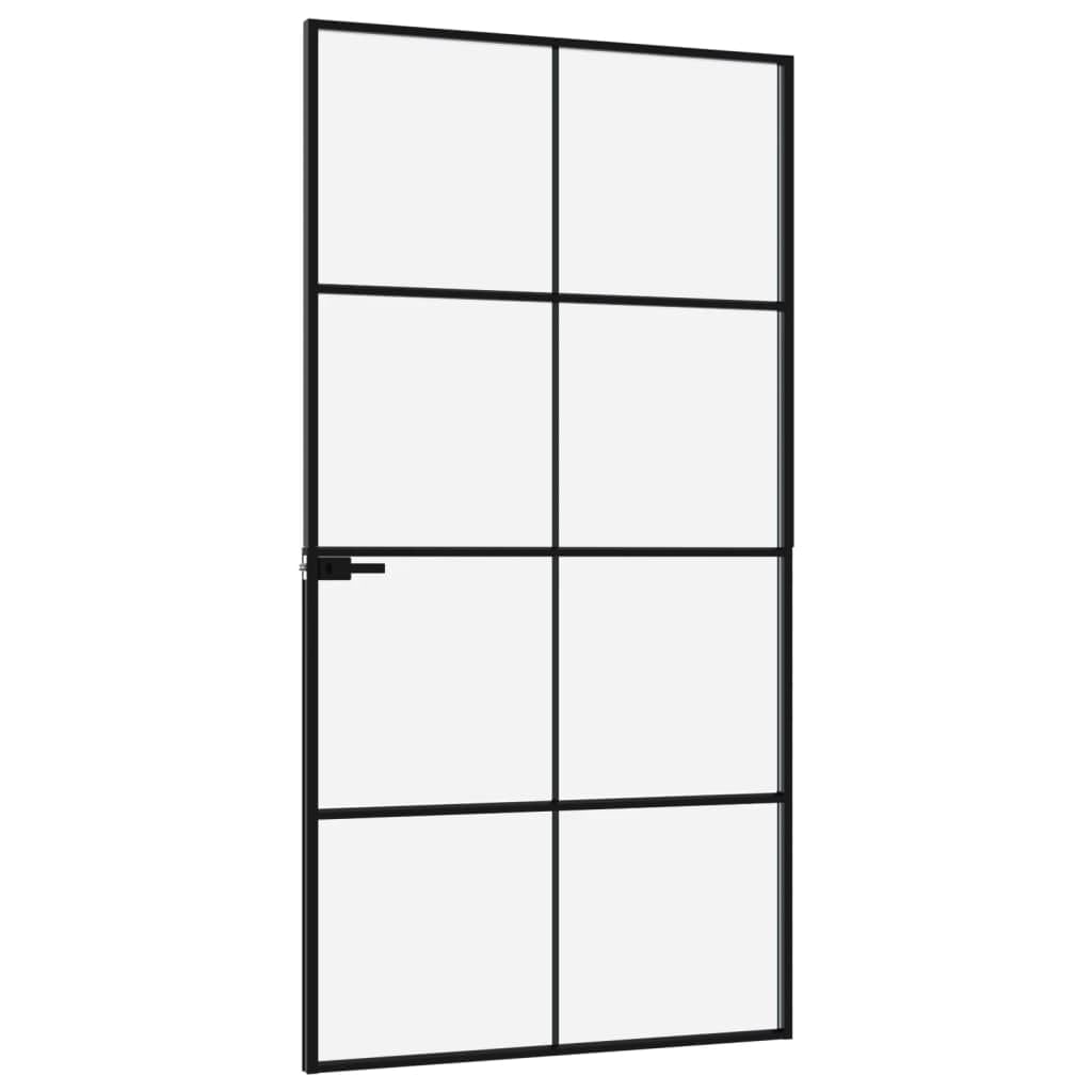 Drzwi wewnętrzne czarne 102 x 201,5 cm szkło hartowane i aluminiumSprzęt Materiały budowlane Drzwi Drzwi domowe