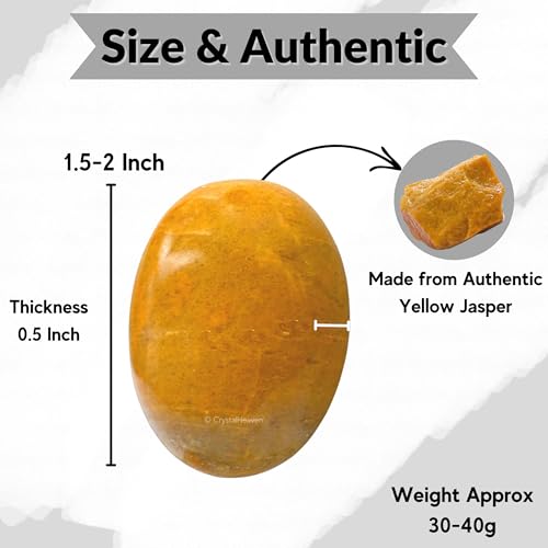 Image of Certified Yellow Jasper Crystal Palm Pebbles Stones for Anxiety Stress Relief Massage - AAA Grade Original Healing Gemstone Agate Palm Stone for Yoga Meditation Spiritual Reiki Feng Shui