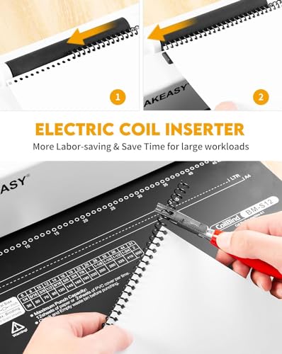 MAKEASY Spiral Binding Machine – 12 Sheets Binding Capacity Manual Punch & Electric Insert, for A4/A5/Letter, Side Margin Adjust, with 100 Coils & Pliers - Thumbnail 4