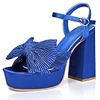 KHPAERMEI Bow Knot Platform Heels for Women Fashion Open Toe Chunky Heeled Sandals Ankle Strap Wedding Party Dress High Heels