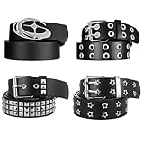 Zhamate 4 Pack Punk Gothic Belts for Women Men Y2K Retro Studded Belt with Metal Buckles Adjustable Belts for Jeans Skater Hip Hop Rock Outfits (Double-needle)