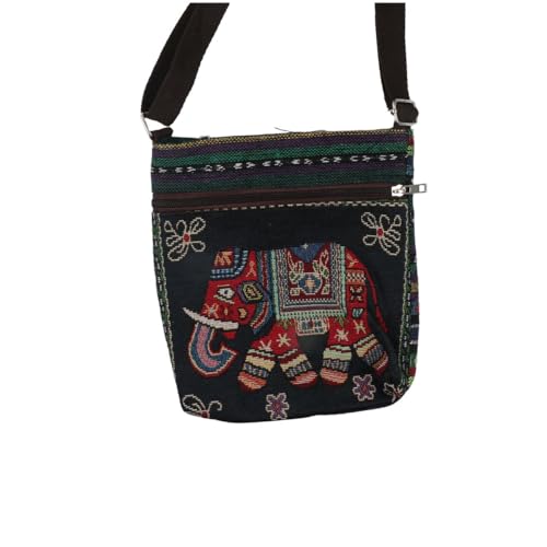 2Pcs Vintage Elephant Embroidery Handbag Crossbody Bag, Personality Women Knitted Tote Shoulder Purse Canvas Bag4