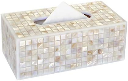 MSF Tissue Box Creative Rectangular White Shell Stone Tissue Box Holder Home Decoration Living Room Desktop Waterproof Resin Paper Towel Dispenser, Magnet Adsorption, 23x12.5x9cm