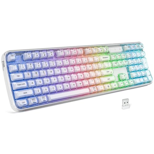 GEEZER Computer Backlit Keyboard White Crystal - Full-Size Bluetooth Wireless Rechargeable Transparent Keycap Portable Keyboards Compatible with Windows Laptop PC Desktop