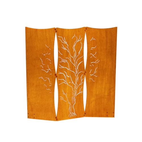 Home Deluxe - Pare-Vue Treeflow - 120 x 41,5 cm - résistant aux intempéries, Aspect Rouille Noble I Panneau Rouille, Clou de Jardin, Clou Rouille