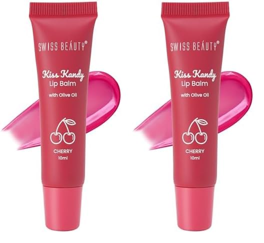 Swiss Beauty Kiss Kandy Lip Balm with Olive Oil | Moisturising | Non-Sticky | Soft & Smooth Lips | Shade - Cherry, 10ml (Pack of 2)-image-48