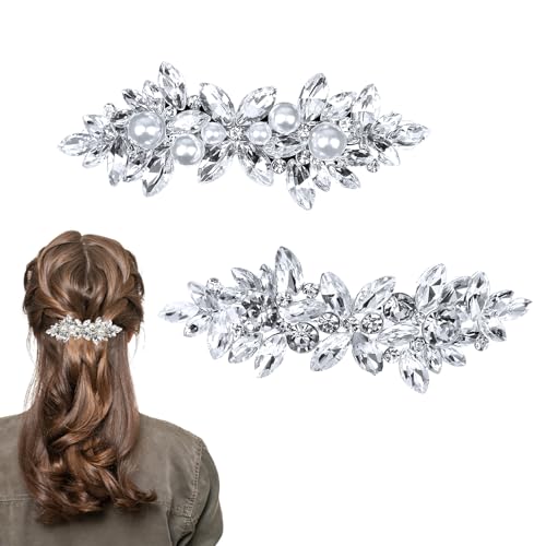 2Pcs Horquillas pelo mujer, Clips de Pelo de Boda, Pinza para el Pelo con Diamantes de Imitación Pasadores de Cristal Perla, Para Aniversario De Boda, Compromiso, Cumpleaños, Fiestas, Bailes