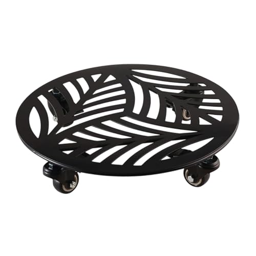 Milageto Supporto per Piante con Ruote, Base a Rulli per Vaso, Vassoio per Piante Rotonde, Esterno Interno, in Ferro Battuto per Vaso di Fiori per Vaso di Fior