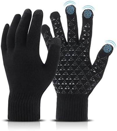 Winter Warm Gloves for Men Women, Lightweight Touch Screen Thermal Gloves Winter Anti-slip Grip Gloves, Soft Knit Lining, Elastic Cuff Knit Stretchy Material for Driving Running Typing
