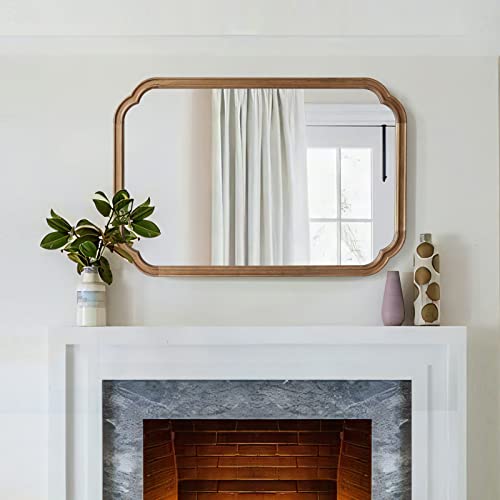 Bathroom Mirrors For Wall, Rounded Corner Arch Farmhouse Bathroom Mirror For Bedroom Or Living Room Wall Decor, Rustic Wood Frame Mirror, 24" X 36", Natural #TOP7