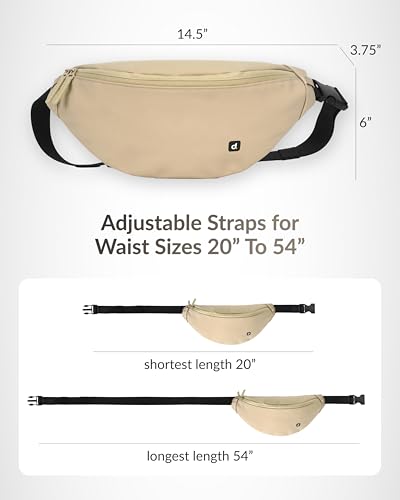 Image of Destinio Waist Bag for Man Woman - Anti Theft, Waterproof Zippers and Back Pocket - Large Travel Waist Pouch, Fanny Pack, Belt & Hip Bag for Hiking, Passport, Gym (Beige)