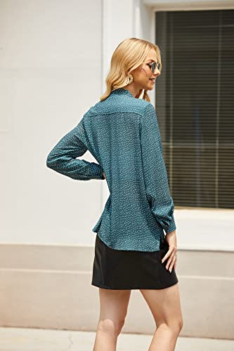 Acevog Tunic Tops For Women Ladies V Neckline Adjustable Tie Neck Basic Work Blouses Green, 3X-Large #TOP3