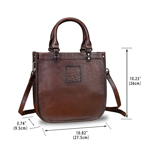 Image of Genuine Leather Handbags for Women Vintage Real Leather Fashion Tote Bag Shoulder Bag Crossbody Bag Satchel Purse