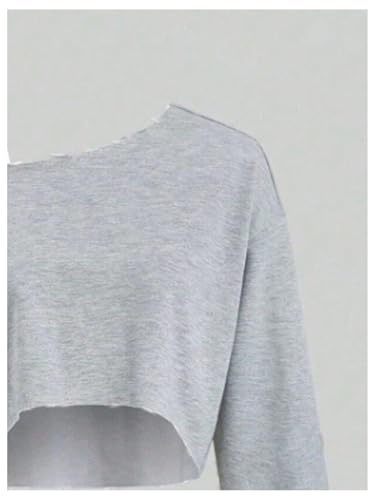 Verdusa Girl's Lightweight Y2k Off The Shoulder Crop Tops Asymmetrical Neck Fall Athletic Sweatshirts3