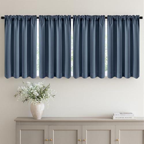 Image of MIULEE 4 Panel Set Short Bedroom Blackout Curtains 54 Inch Long Stone Blue | Thermal Curtains for Summer Heat, Light Blocking Privacy Window Drapes, Top&Bottom Rod Pocket