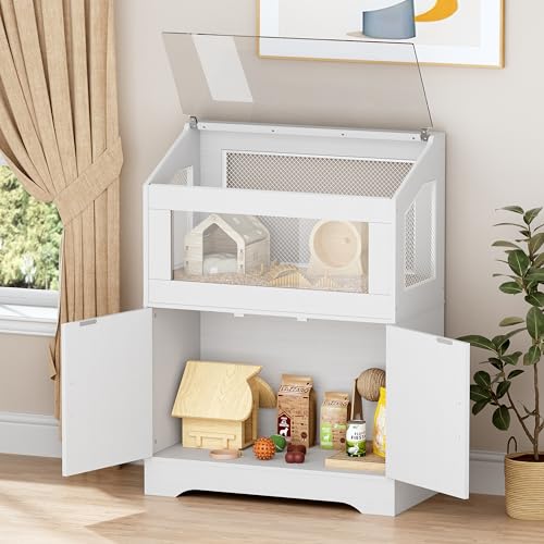 PAKASEPT Hamster Cage, Small Animal Cages with Storage Cabinet, Visual and Ventilated Large Habitats Hamster House for Rat, Guinea Pig, Hedgehog, Gerbil, White - Image 4
