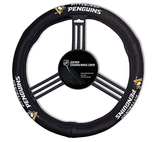 Fremont Die NHL Pittsburgh Penguins Steering Wheel CoverLeather, Black, One Size