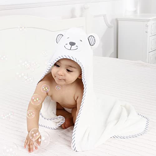 Organic Bamboo Hooded Baby Towel - Super Soft and Absorbent Towels with Hood for Babies Toddlers and Newborns - Extra Large 90 x 90 cm (Grey & White)