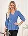 Ladies Peplum Blouse for Women 3/4 Sleeve Business Tops Fall V Neck Peplum Fall Fashion Shirts Light Blue L