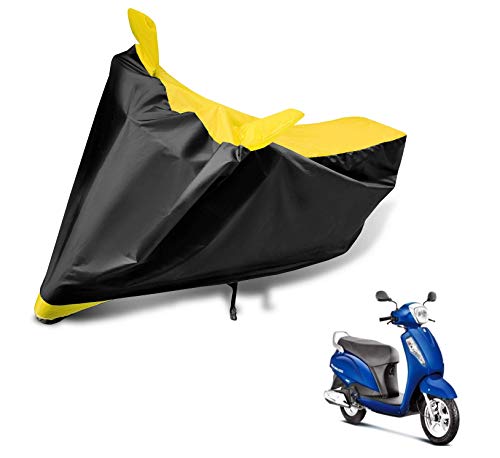 Image of Auto Hub Scooty Cover Compatible with Suzuki Access 125 with Mirror Pocket, Dustproof, Heat Resistant, Triple Stitched, Access 125 Scooty Cover- Black, Yellow