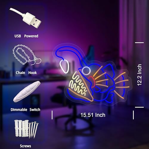 Image of Anglerfish Fishing Neon Sign, LED Neon Light Up Sign for Wall Decor, Angler Fish Gifts for Fisher, Game,Garage, Man Cave, Bar, Fishing Theme Wall Decoration