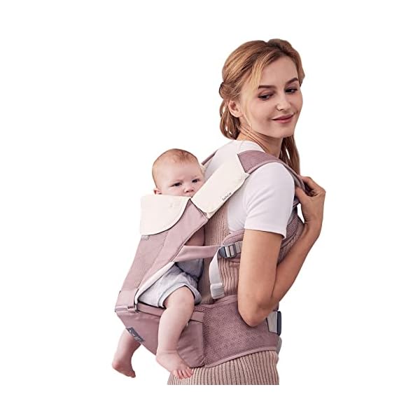 Bebamour Babytrage für 0–36 Monate, 3D-Air-Mesh-Babytrage-Rucksack, zugelassen nach Sicherheitsstandard, ergonomischer Baby-Hüftsitz, 6-in-1-Fronttrage (3D Air Dusty Pink) – Bild 6