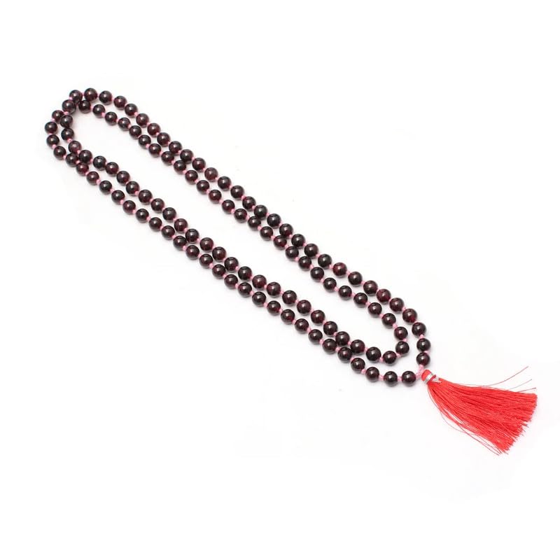 Collar Mala 108 granate rojo AAA Natural | Mala|108 Mala con cuentas de oración | Mala anudada a mano | Japa Mala| Cuentas redondas de 6 mm | Borla de meditación