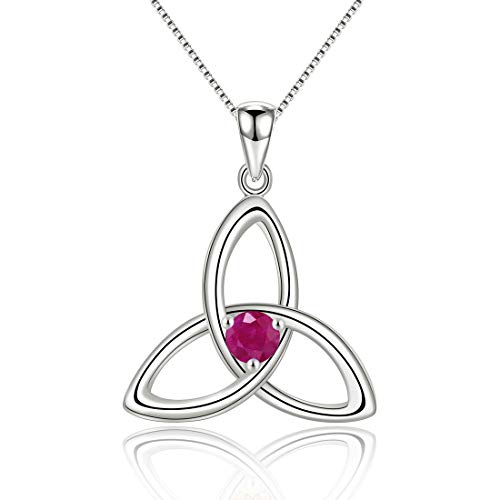 JIANGXIN Rubí Mujer Plata de Ley S925, Nudo Celta Trinidad Afortunado Collares Mujer, Colgantes Regalos Originales para Mujer Niña Esposa Hermana La Novia, con 40+5cm Cadena
